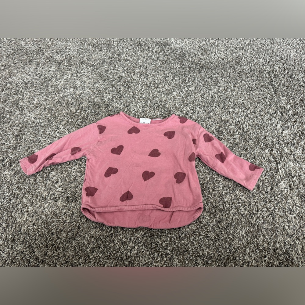 Zara baby pink long sleeve top with hearts size 6-9 months